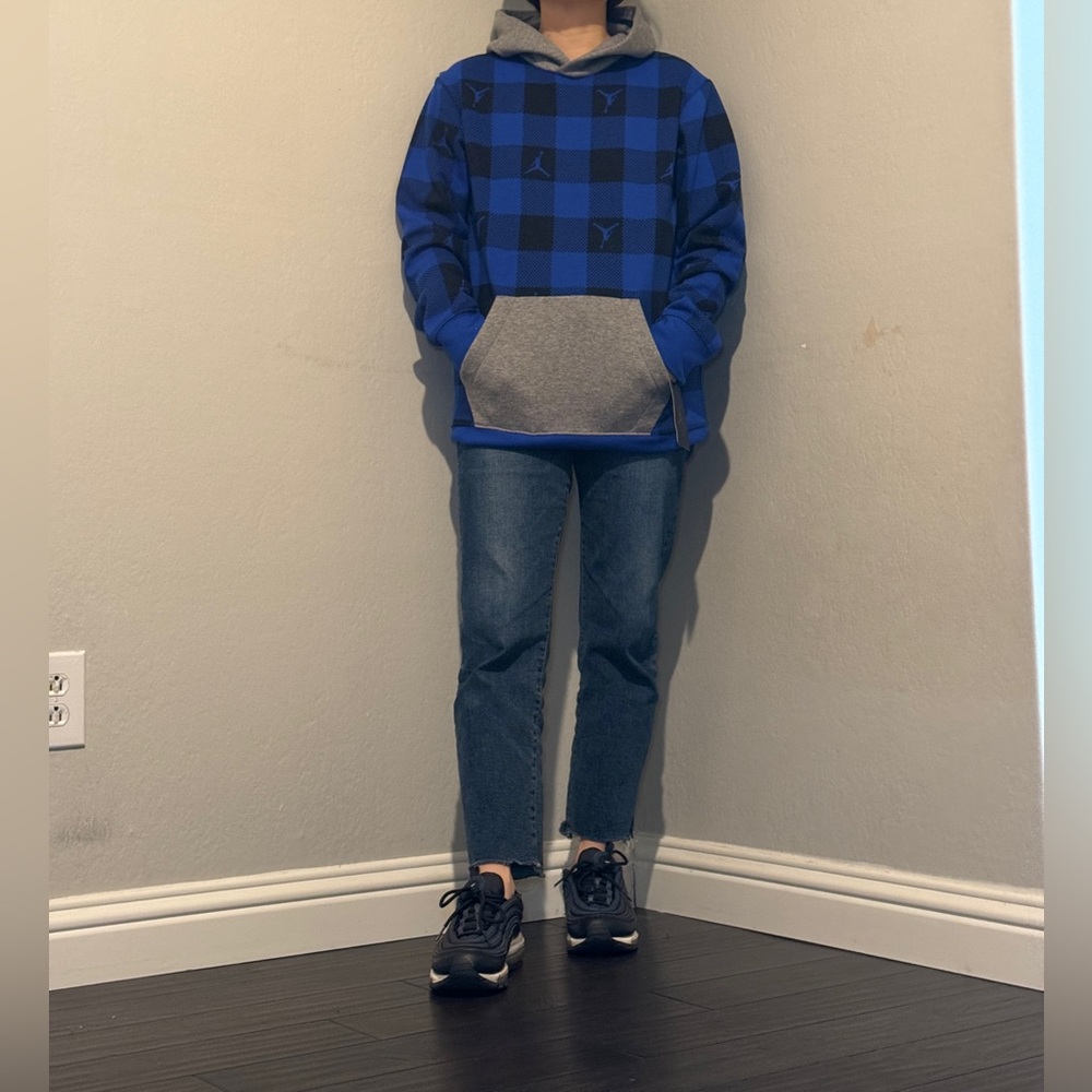 NWT Jordan Blue and Black Checkered Hoodie